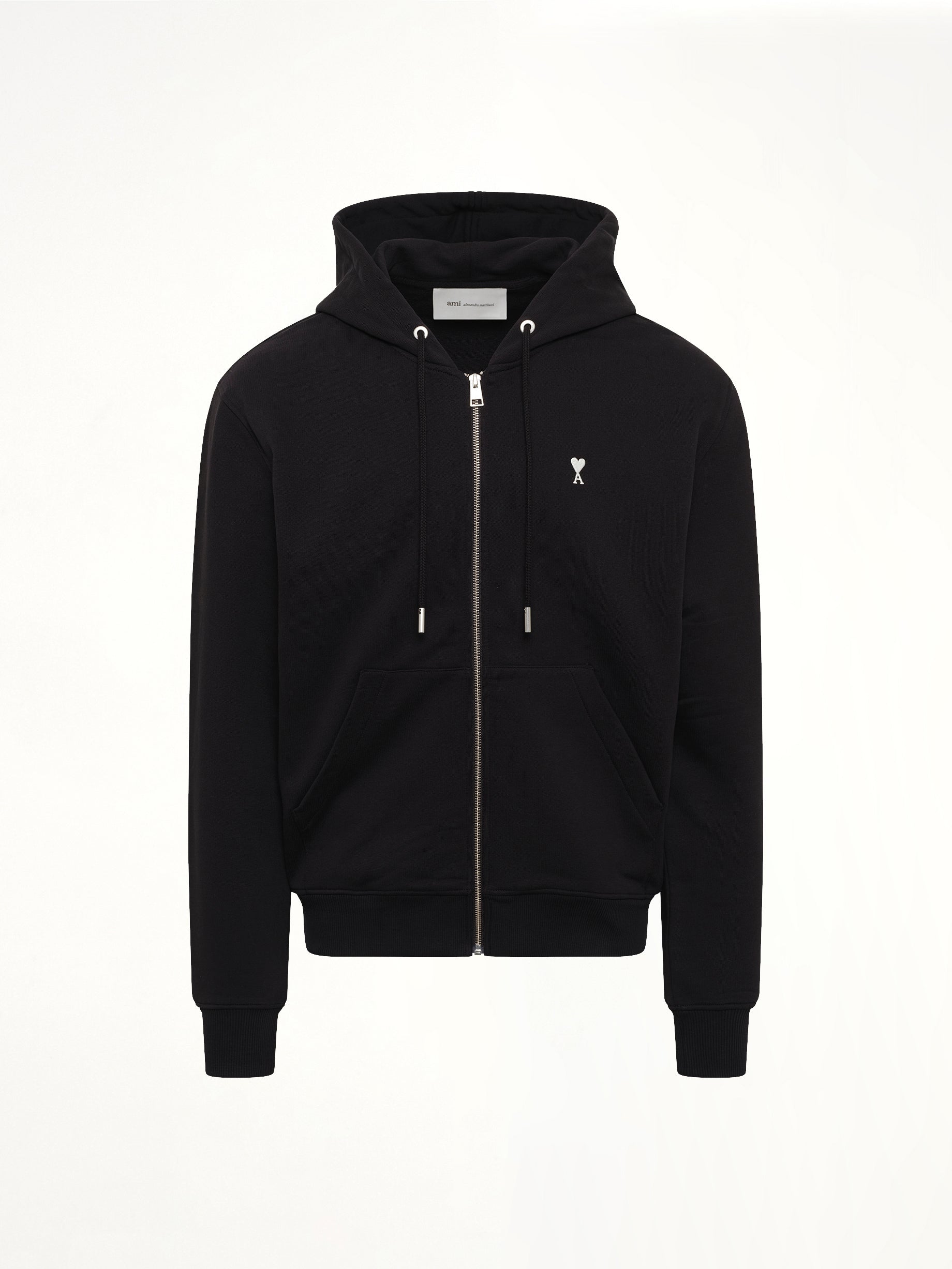 Contrasted Ami De Coeur Zip Hoodie in Black