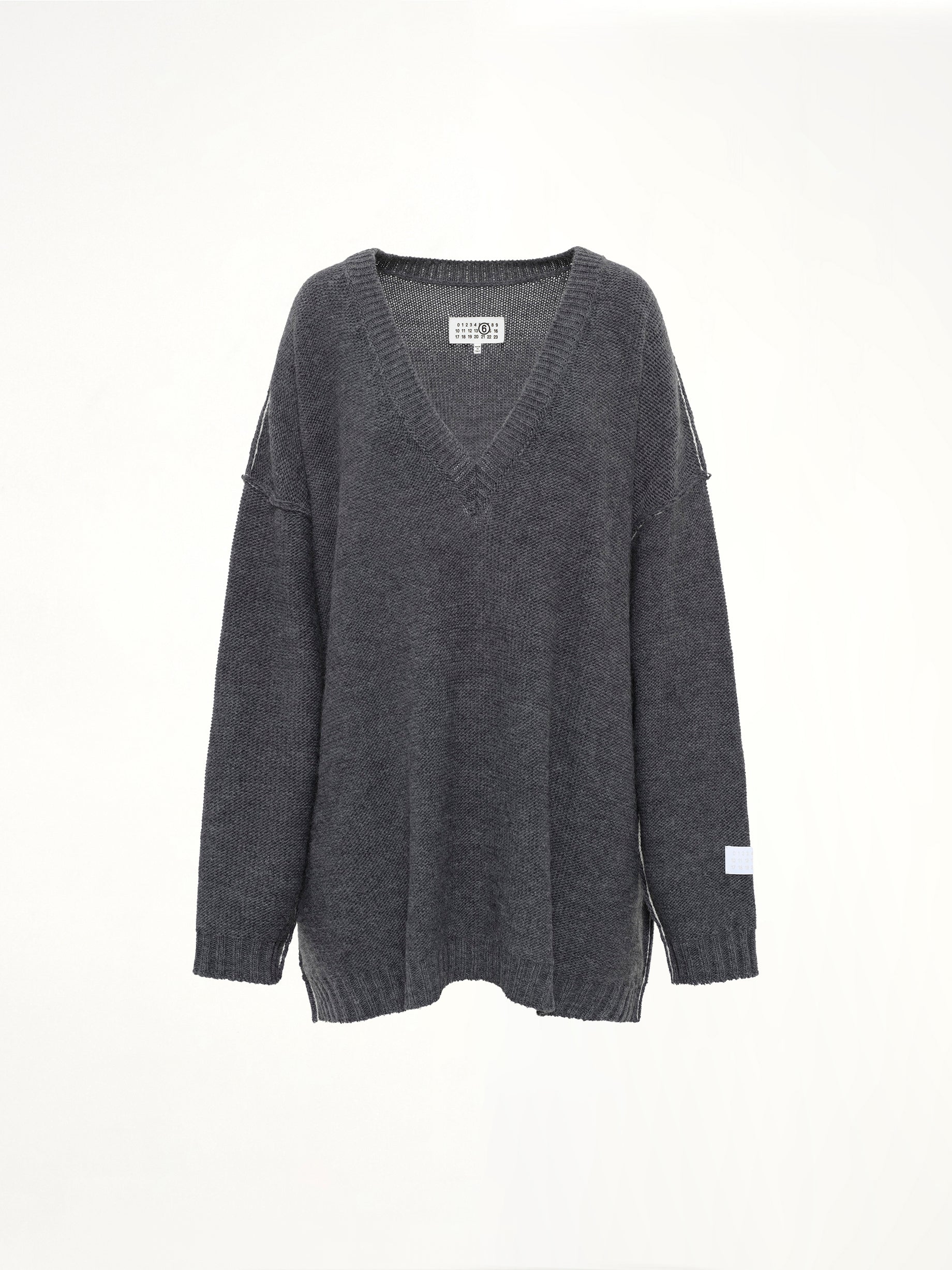 V-Neck Sweater in Grey Melange