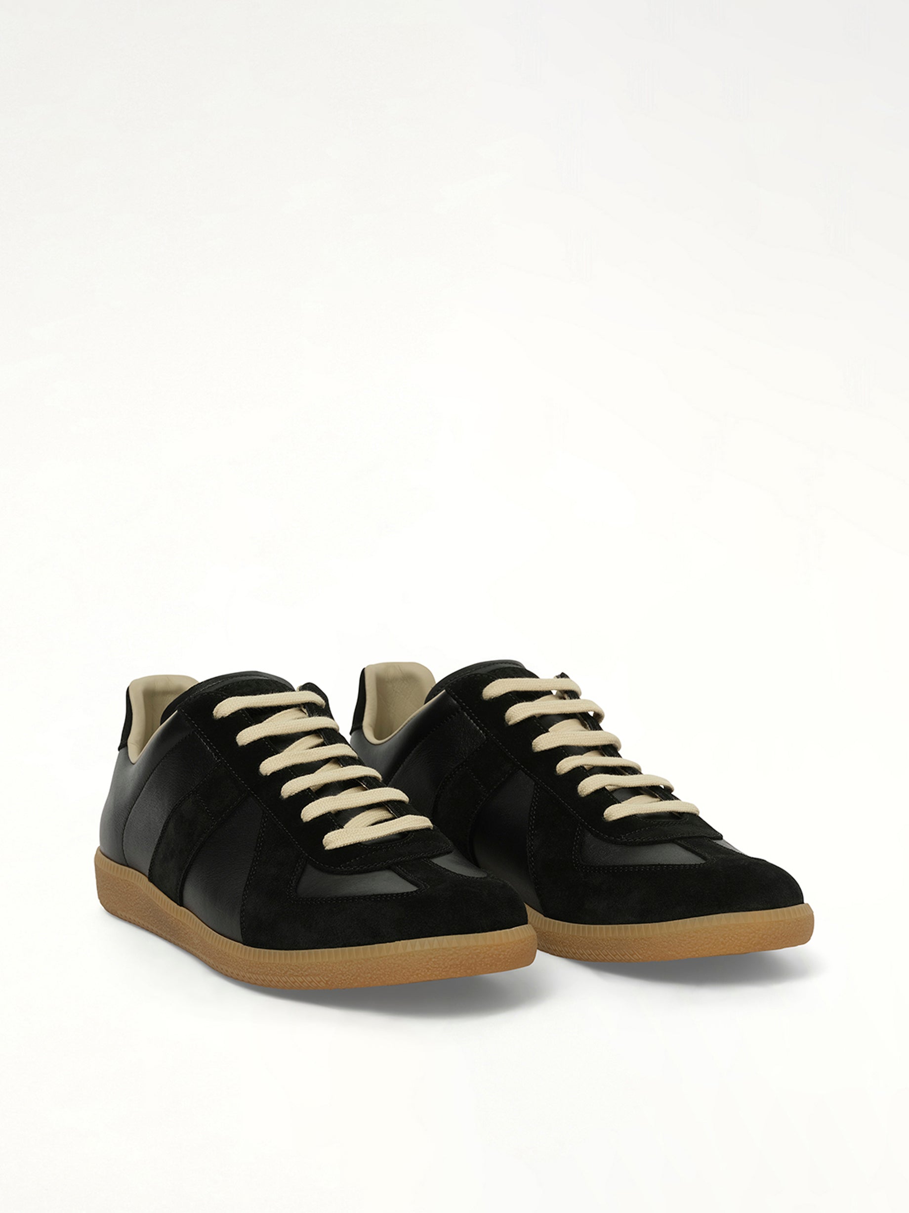 Replica Leather Sneakers in Black Front View | MAISON MARGIELA