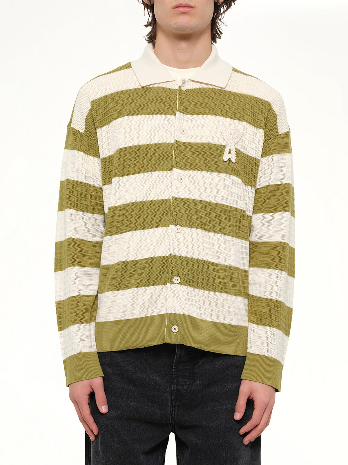Shirt Collar Cardigan with ADC in Matcha