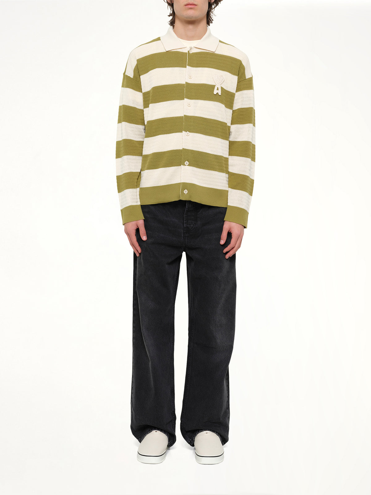 Shirt Collar Cardigan with ADC in Matcha